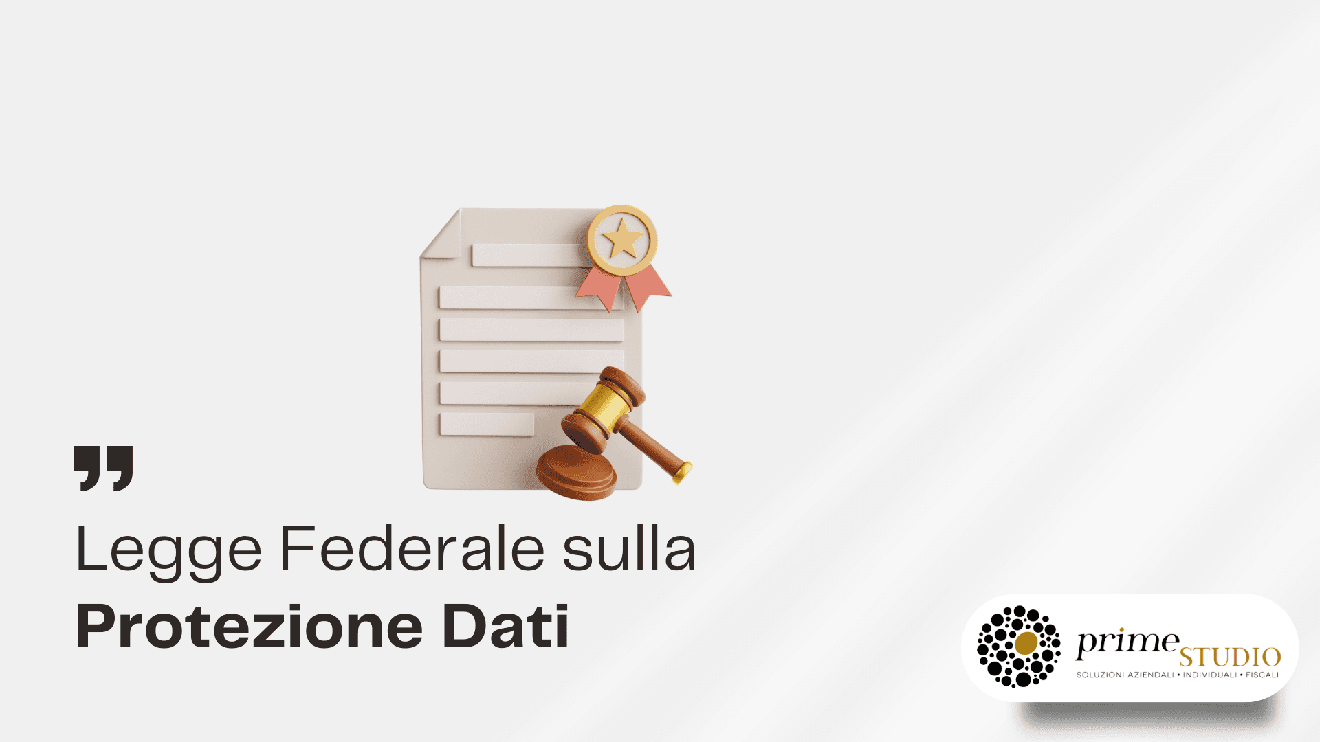 Document with a gold star ribbon and a gavel next to Italian text about data protection.